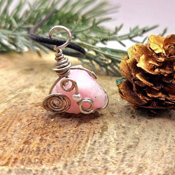 Beautiful Nature Pink Calcite Wire Wrapped Pendant Necklace - Picture 3 of 10